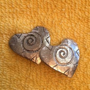 Engraved silver heart clip-on earrings